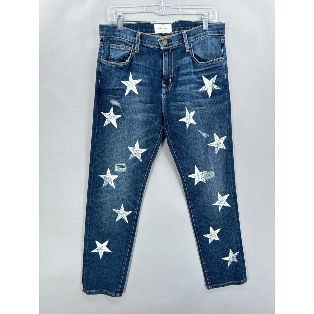 Current Elliot Jeans Womens 28 Boyfriend Blue Fling Loved White Stars Distressed